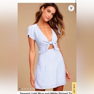 Lulu’s Seaport Light Blue and White Striped Tie-Front Dress